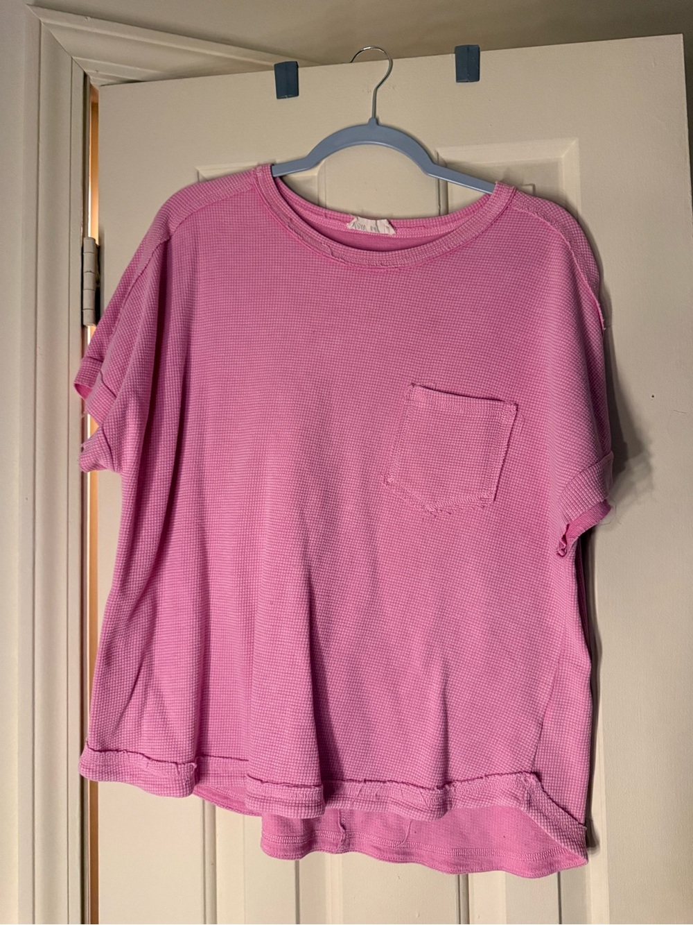 Pink Waffle Knit Pocket Tee